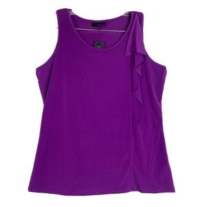 Worthington Women Blouse Top Size L Purple Sleeveless Ruffle Detail NWT